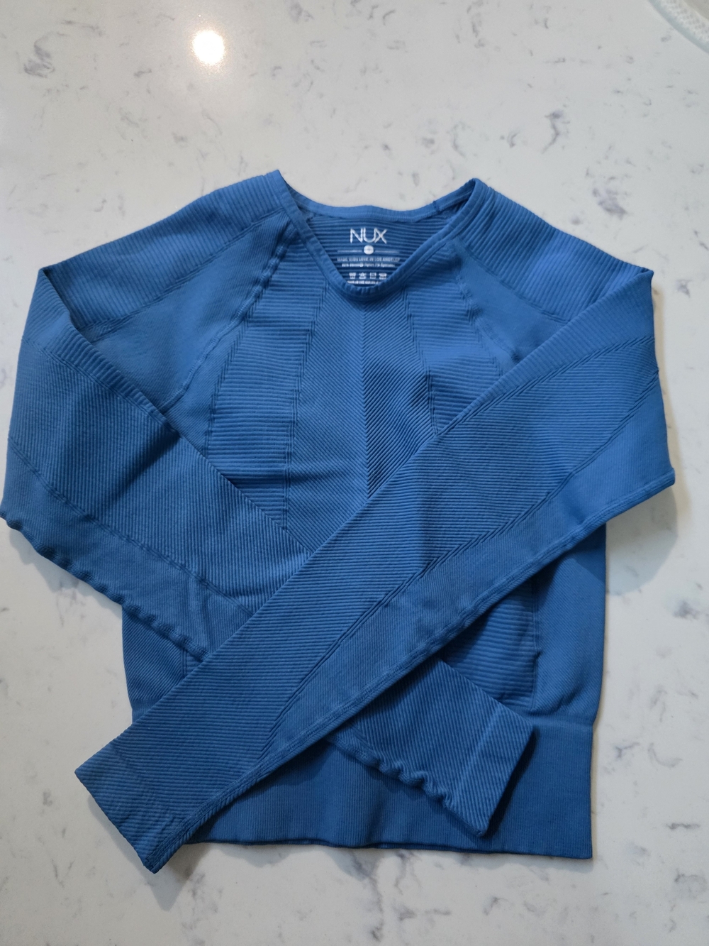 NUX Ribbed V-Neck Sweater in Teal Blue